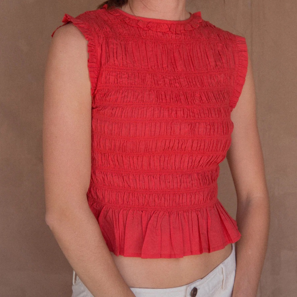 Chic Red Ruffled Blouse - Picture 4 of 4